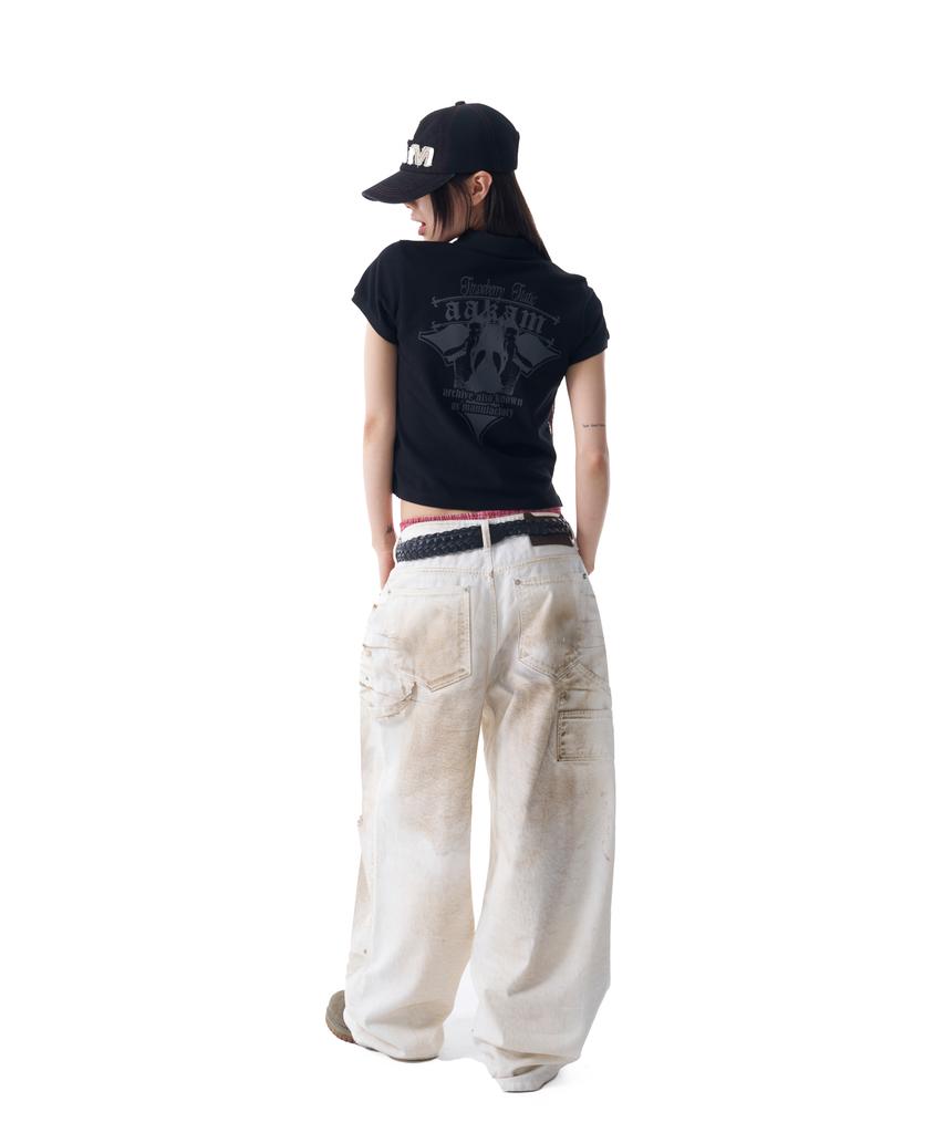 AAKAM Crack Printed Pk T-Shirts (Black)