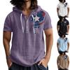 Men'S Casual Short Sleeved Hooded Top Buttoned Open Neck T-Shirt