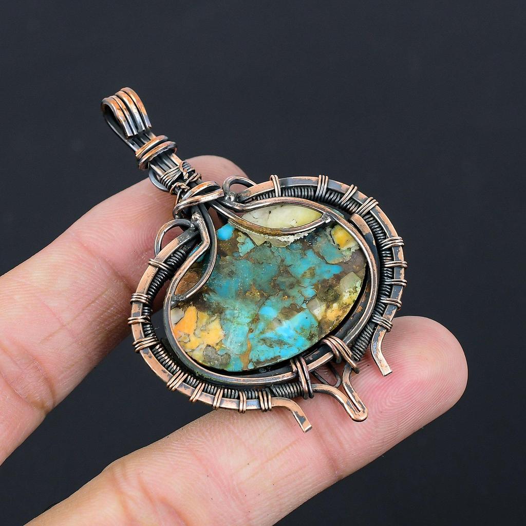 Колючая устрица, бирюзовый драгоценный камень, чистая медная проволока, обернутая подвеской ручной работы, ювелирные изделия