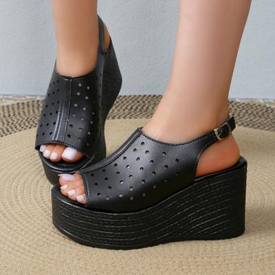 Модные женские черные босоножки с открытой пяткой и пряжкой сбоку, женские туфли на толстой подошве, женские туфли на танкетке, большой размер 42