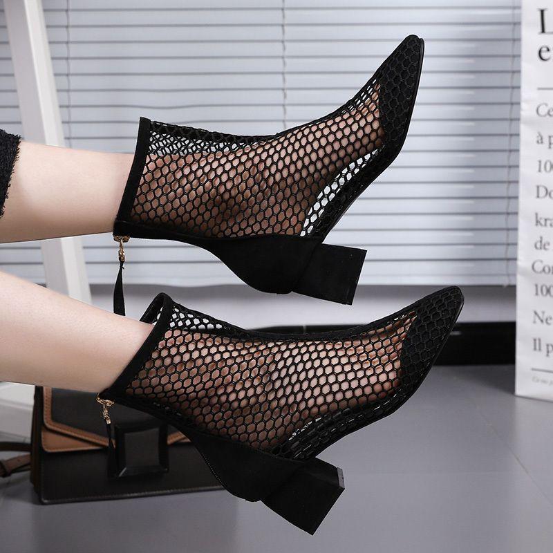 Летняя верхняя одежда сумка носок толстый каблук сандалии мода фея корейская версия полые высокий каблук крутые сапоги трендовые универсальные женские сапоги лето