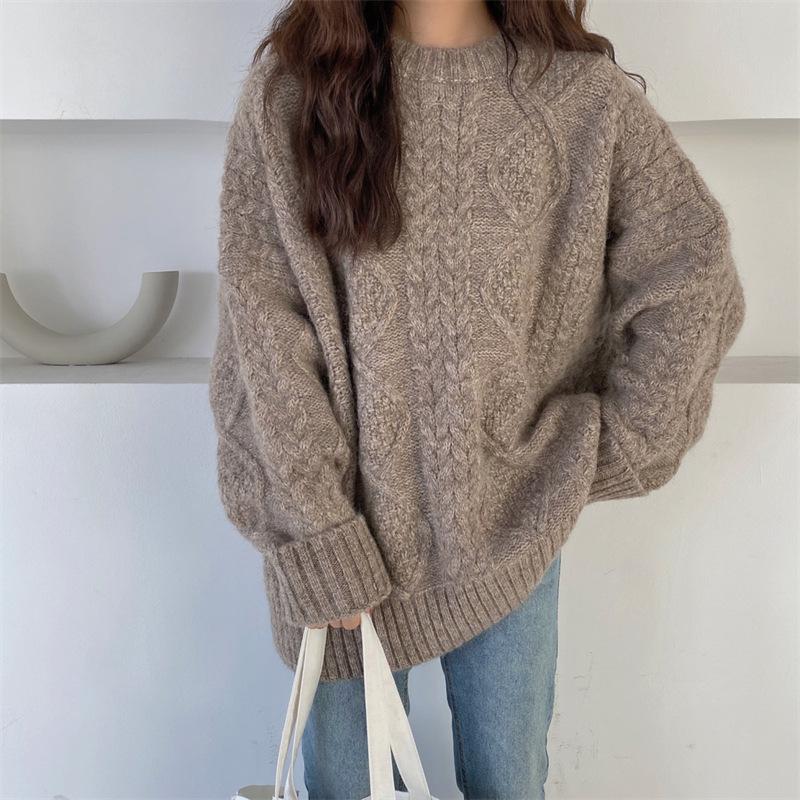 Twist Round Neck Pullover Sweater Female Autumn And Winter New Korean Version Loose Soft Waxy Sweater