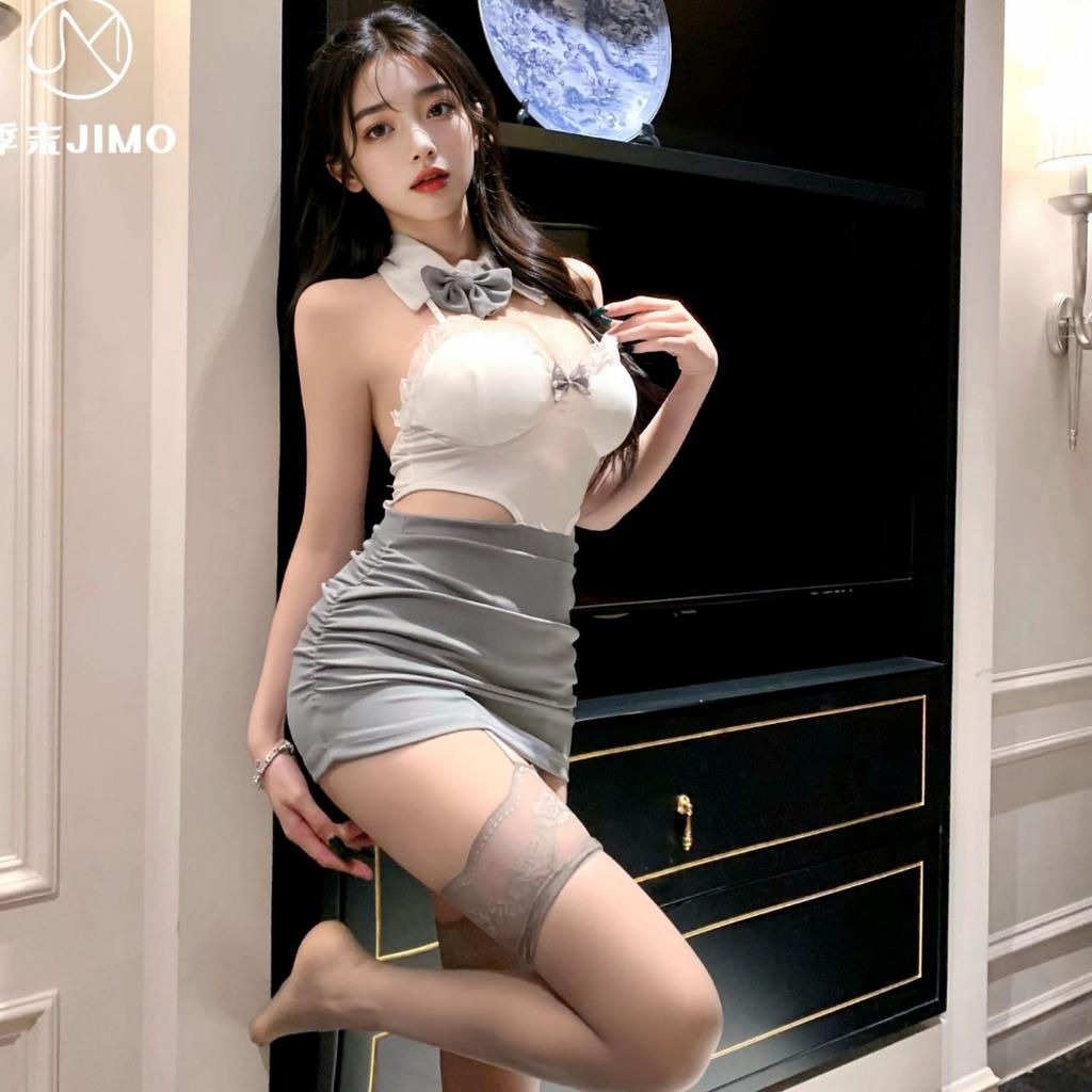 End-of-season pure desire hot girl lace bow halter neck hollow-out backless slim-fit lingerie9008
