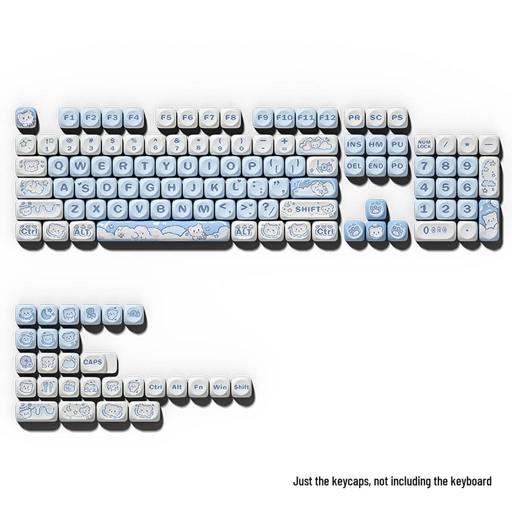 Blue Cute Cartoon Bear Keycap Set - Ice Cream Theme, 75-98 Keys, Highly Sublimated for Mechanical Keyboards