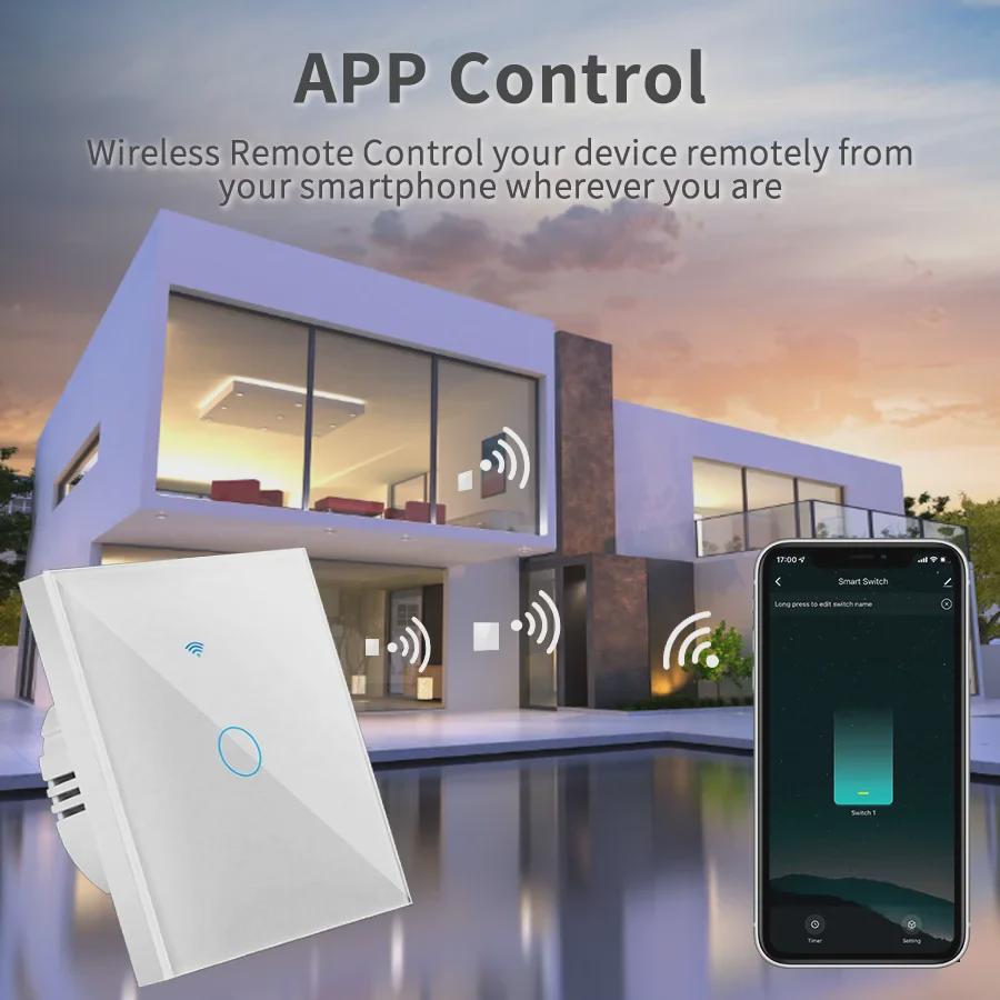 Tuya European Standard RF433 Smart Switch with WiFi & Bluetooth, Single Zero Fire Universal Remote Control, Tempered Glass, 86 Type.
