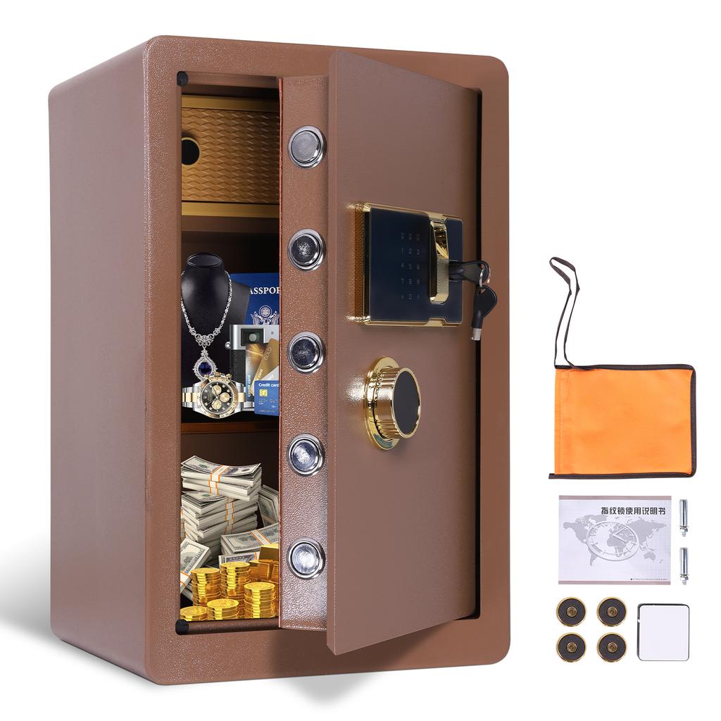 SucceBuy Single Door 2.75inch Safe Box with Key Lock Password & Fingerprint Safe Lock Box with Fireproof Bag Key Rack and Alert