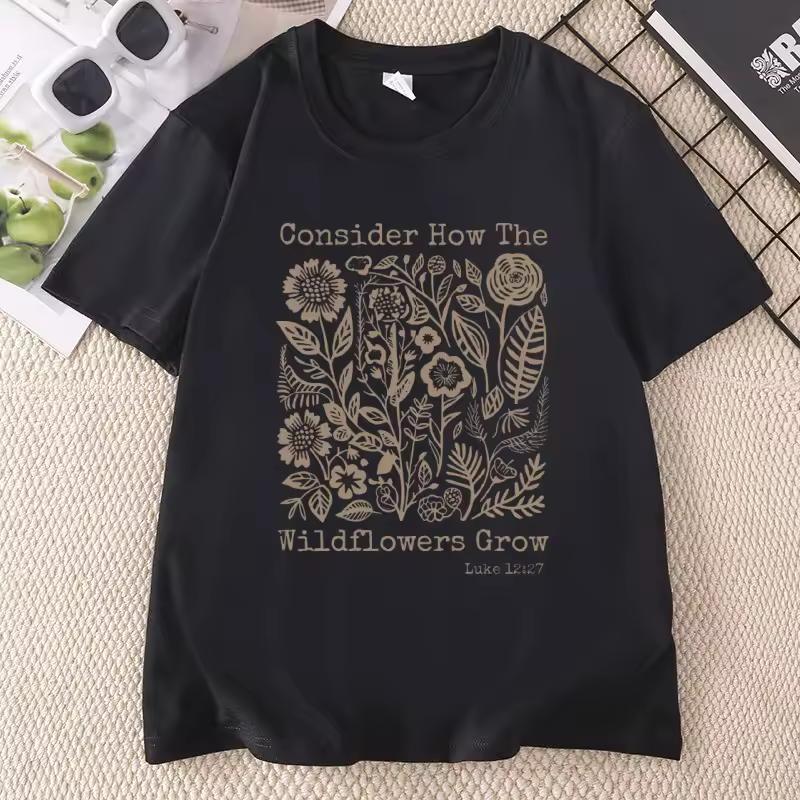 Women's Boho T-Shirt with Christian Wildflower Graphic T Shirts Print Cotton Short Sleeve Casual Tshirt Summer Round Neck Tees