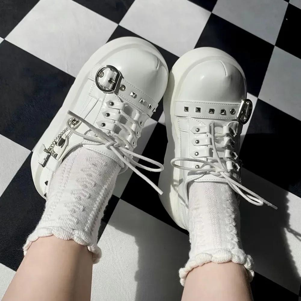 Платформа Заклепки Цепи Украшения Женские Туфли Готический Панк Танкетка Высокие Каблуки Девушка Субкультура Y2k Обувь Женщина