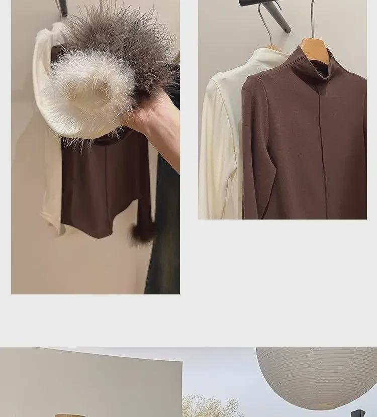 Женская приталенная рубашка с длинным рукавом из меха с начесом на осень/зиму