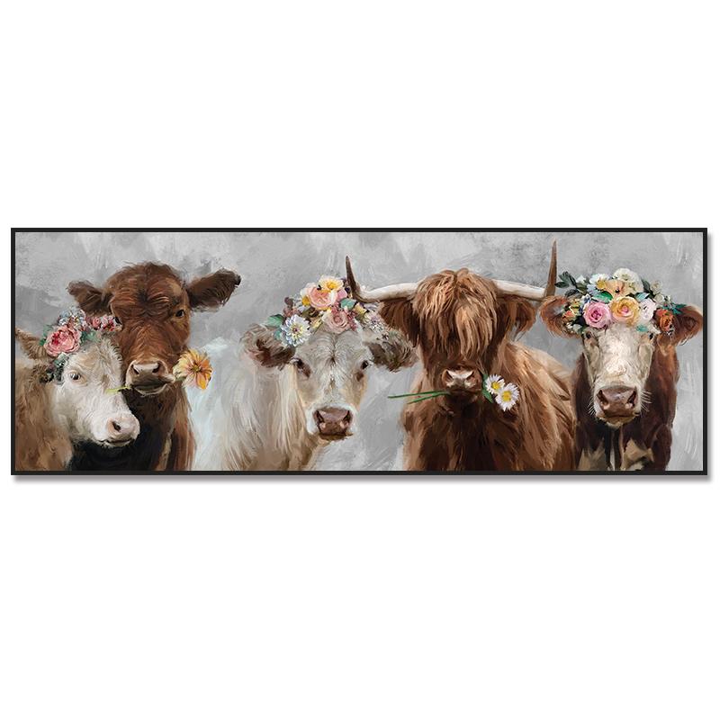 Cows with Flowers Posters Abstract Animals Canvas Painting Wall Art Pictures for Living Room Home Decoration Cuadros No Frame