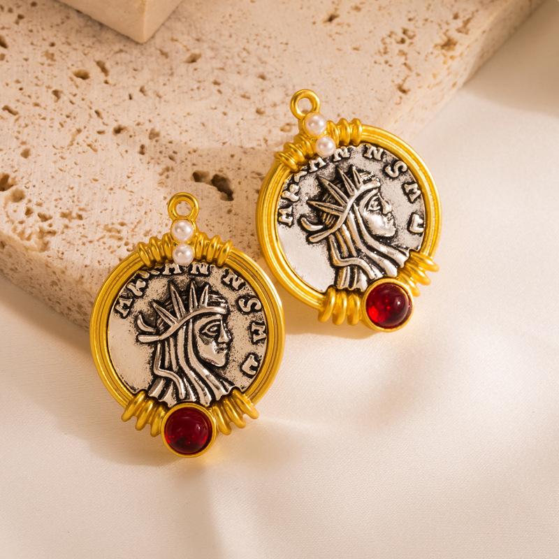 Женские серьги-капли в стиле ретро, ​​серьги-подвески из титанового стального сплава, акриловые бусины, греческие монеты, геометрические украшения для ушей