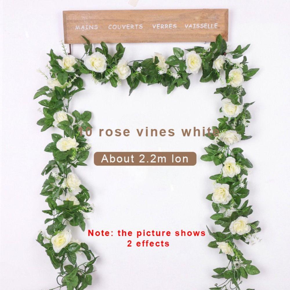 Home Decoration Living Room Rose Leaves White Flower Fake Plants Garland Hanging Vine Rose Vine