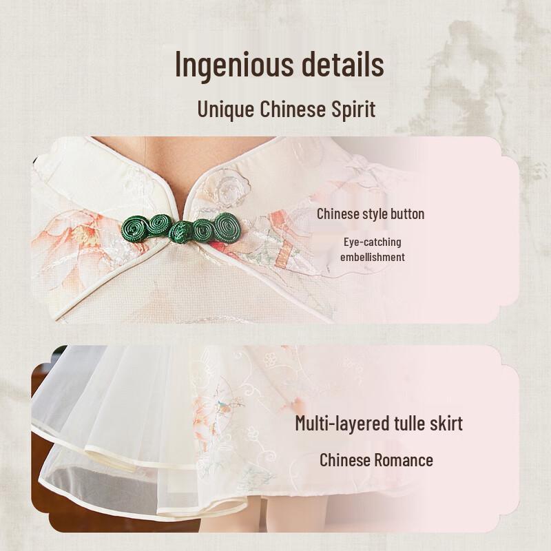 ASK JUNIOR Girls' Chinese Style Embroidered Mesh Princess Dress