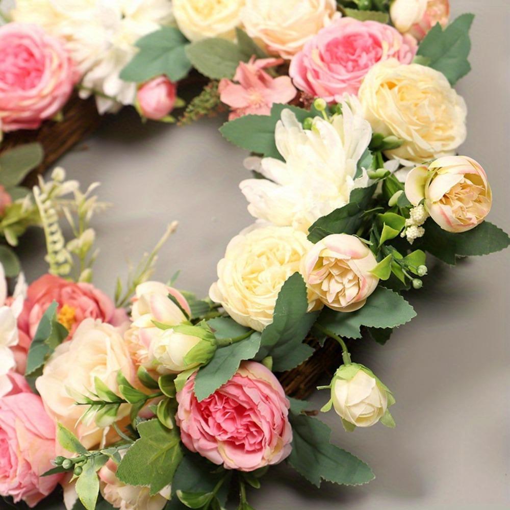 1 шт. искусственный венок из пионов 40 см, цветочный венок на дверь с зелеными листьями, весенний венок для входной двери, свадебного украшения на стену дома