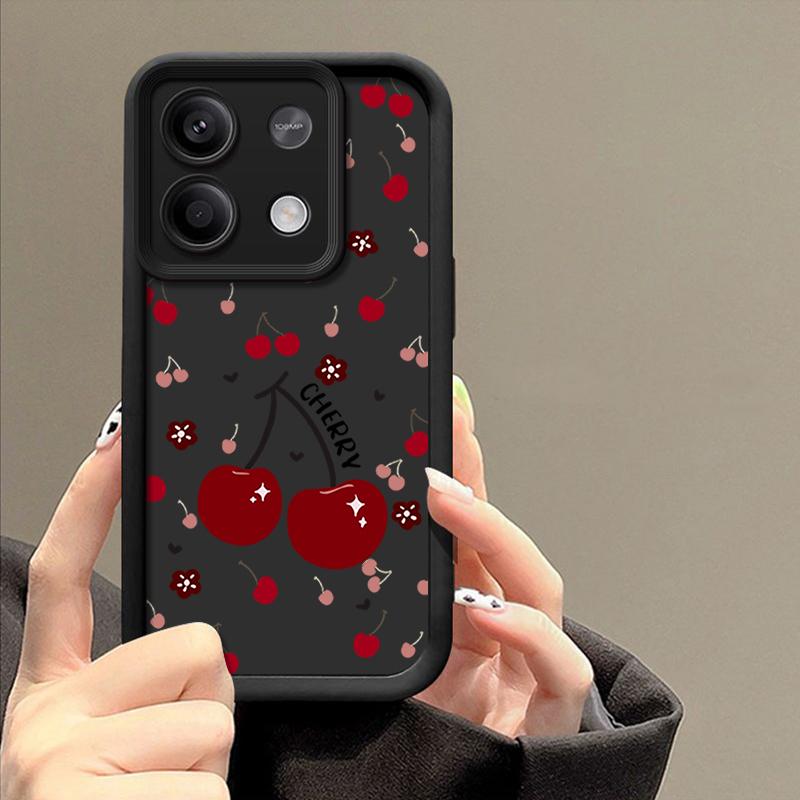 Чехол из мягкого однотонного ТПУ с принтом вишни для Xiaomi 14T 13T Poco F6 Pro X6 X5 Redmi 13C Note 13 12 Pro 11, противоударный, матовый, с защитой линз