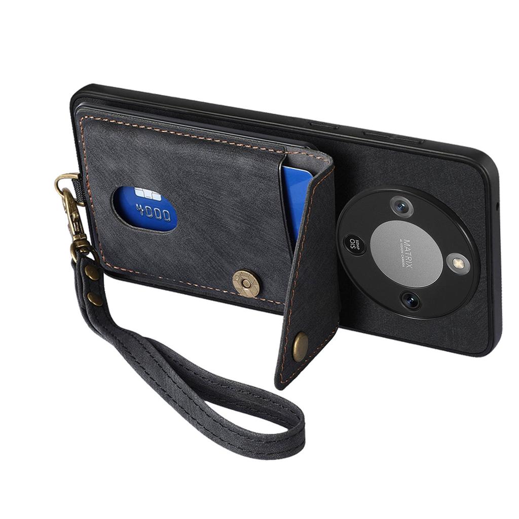 Чехол для телефона Honor Magic8 Lite 5G / X9d 5G / X70 5G с держателем для карт, подставкой, кожаной задней крышкой и ремешком на запястье