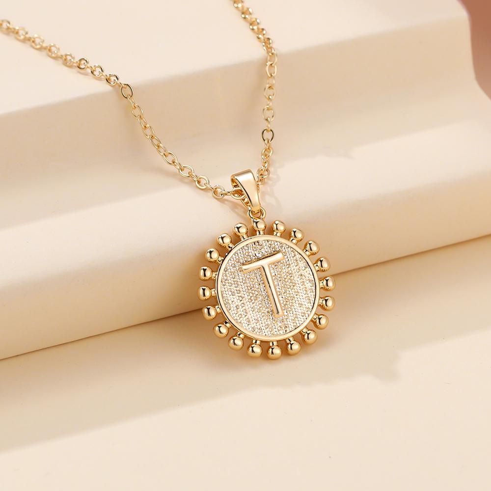 Ожерелье с инициалами для женщин, 1 шт., золотого цвета, круглая подвеска с буквами, цепочка, ожерелье, колье, ювелирные изделия с алфавитом