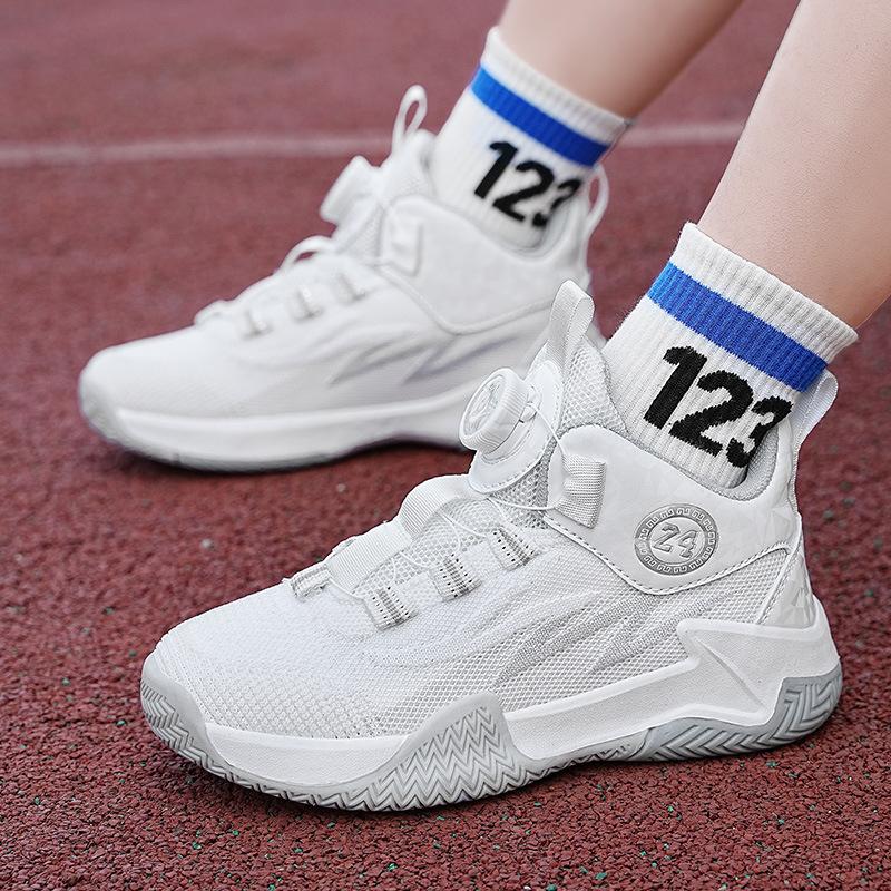 Детская и мужская спортивная обувь с вращающимися кнопками весна и осень 2024 года кроссовки для бега для мальчиков и студентов, новые баскетбольные кроссовки для осени