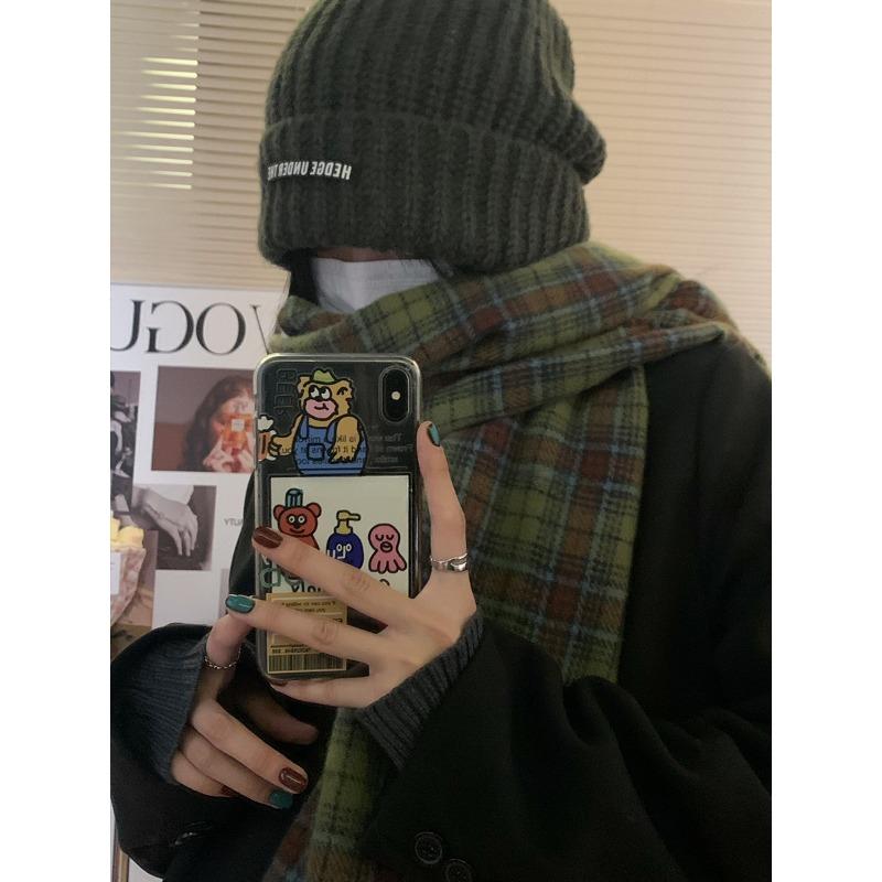 Autumn And Winter Cashmere Green Plaid Scarf Winter Women'S High Sense Versatile Warm Shawl Scarf Tide