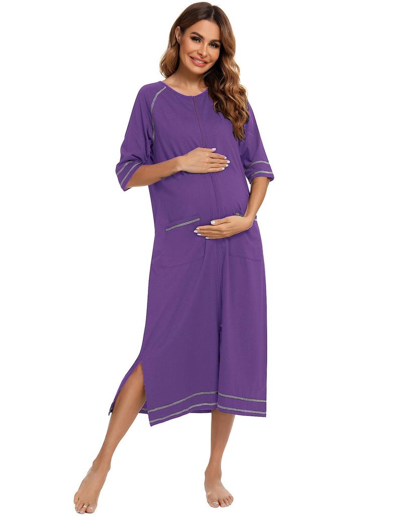 2024 Spring/Summer Comfortable Maternity Nightgown: Casual Loose Fit, Three-Quarter Sleeves, Large Size Pajamas