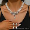 Diamond Droplet Double Pearl Necklace Earrings Two-piece Bridal Dress Accessories Vintage Court Style 2462