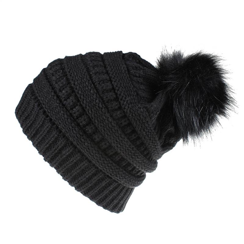 1Pc Fashion Winter Women Thick Warm Beanies Slouchy Pom Pom Beanie Cap Wool Knitted Hat
