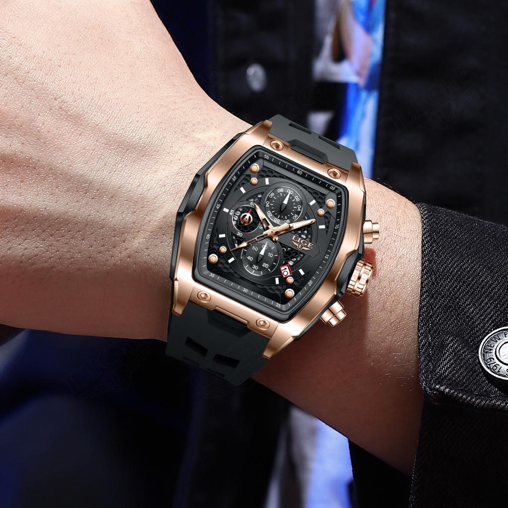 LIGE Silicone Watch for Man Fashion Military Sports Waterproof Quartz Watches Date Luminous Men's Watch Chronograph Wristwatch
