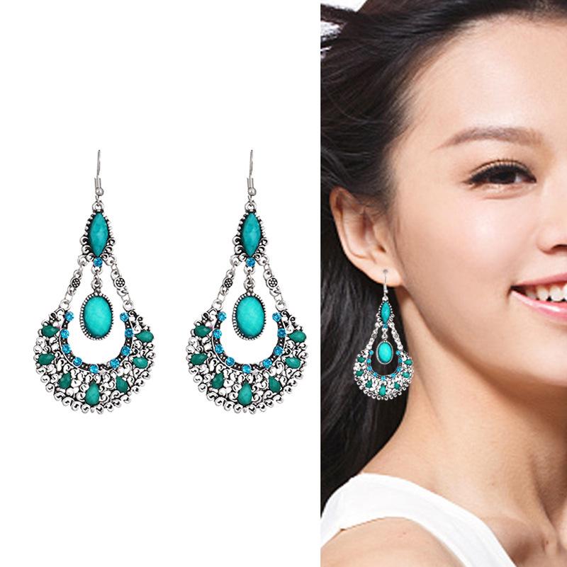 Ethnic Boho Women Drop Dangle Earrings Hollow Bead Crystal Antique Bohemian Wedding Earring