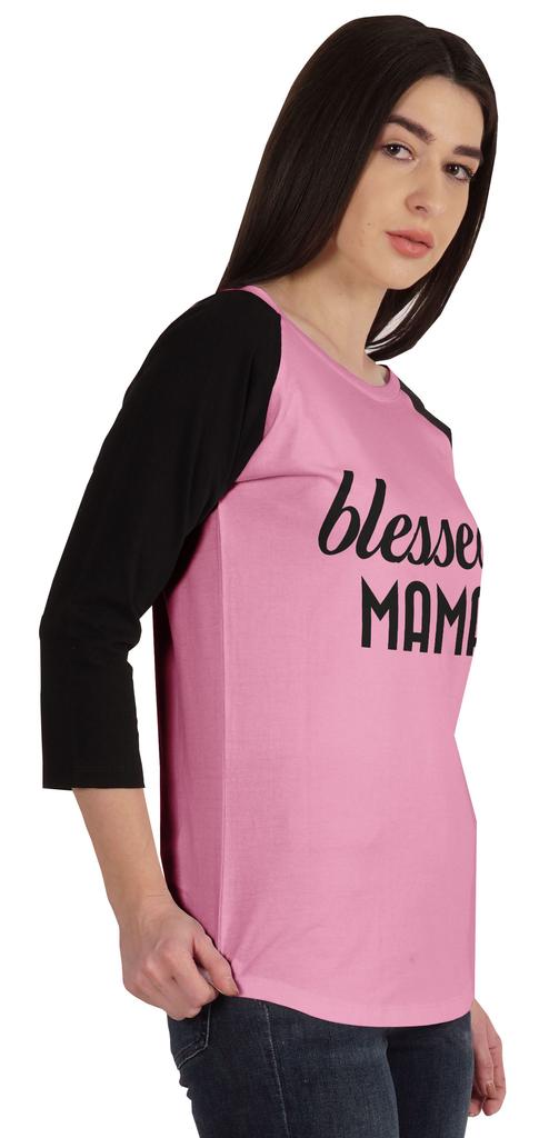 Inkmeso Футболка Blessed Mama, топы для мам, реглан, рукав четверть, графическая рубашка