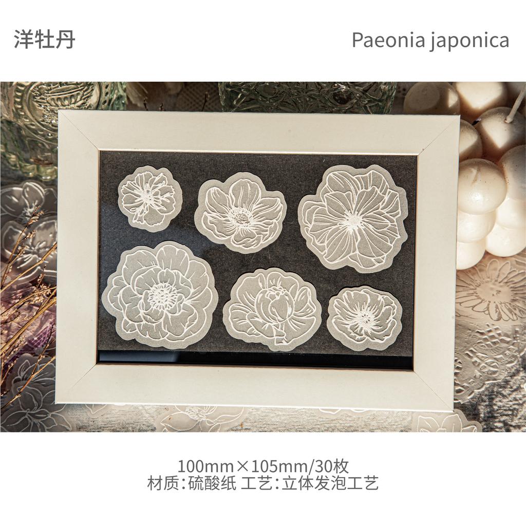 30 Sheets White Tracing Paper Flower Stickers Transparent Botanical Patterns For Journal Scrapbook DIY Deco