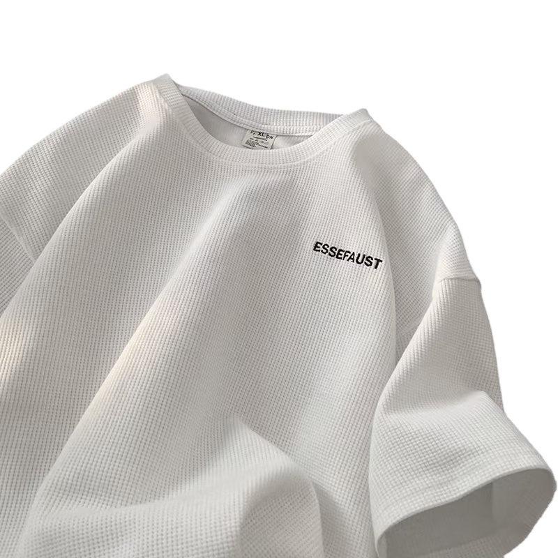 Мужская японская трендовая вафельная футболка с коротким рукавом, свободного кроя, в стиле кэжуал