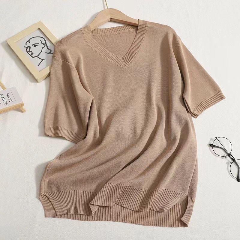 Модный вязаный костюм-двойка для трансграничной торговли: Свободный топ с разрезом и драпированные брюки прямого кроя с высокой посадкой