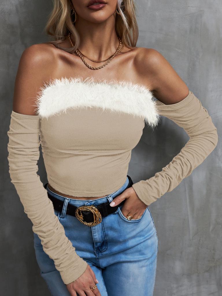 Винтажный топ без бретелек с длинным рукавом и открытой спиной, футболка с открытыми плечами, женская одежда Y2K