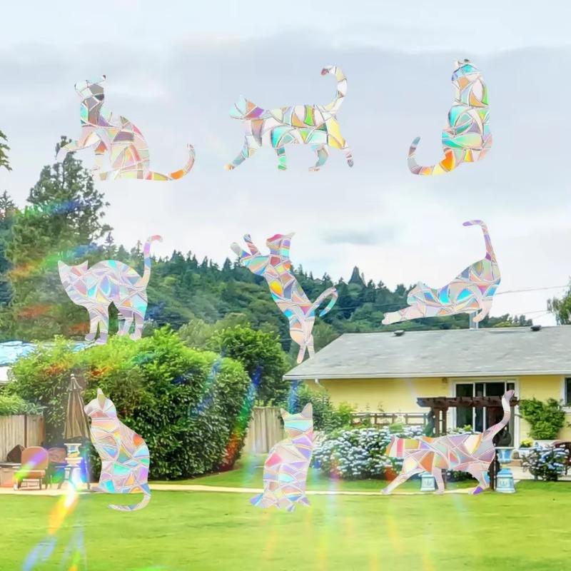 ПВХ кошка бабочка призрак призма стекло радуга ловец солнца наклейки на окна настенные наклейки для дома спальня украшения самоклеящаяся наклейка