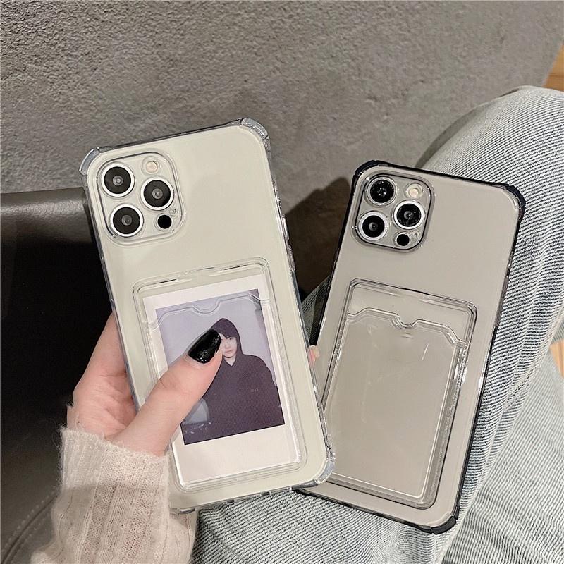 Clear Card Slot Cover For iPhone 11 14 Pro Max Redmi Note11 10 Pro Samsung Galaxy S22 Ultra A12 A53 A22 A03 Poco X3 OPPO Vivo Soft Silicone Case
