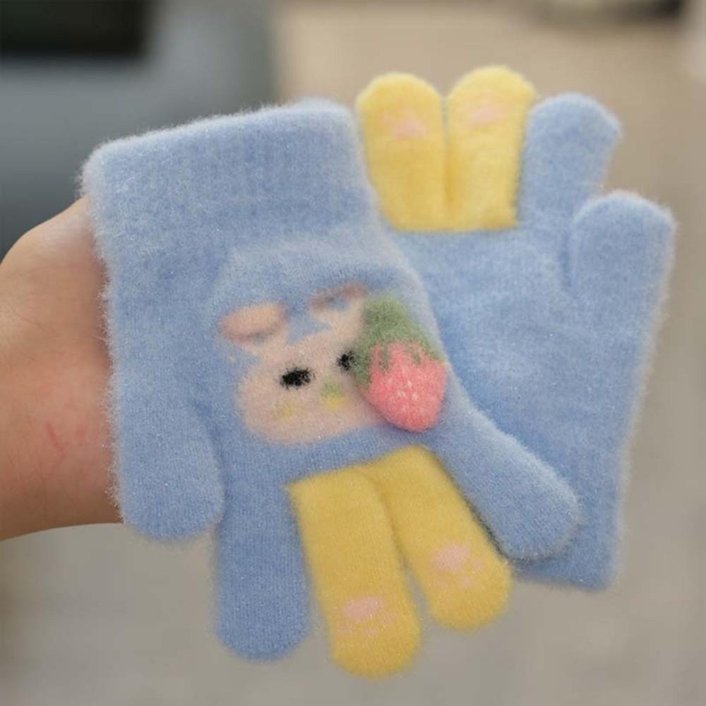 Cute Cartoon Rabbit Kids Knitted Gloves Thickened Children Full Fingers Gloves Winter Warm Outdoor Sports Windproof Gloves