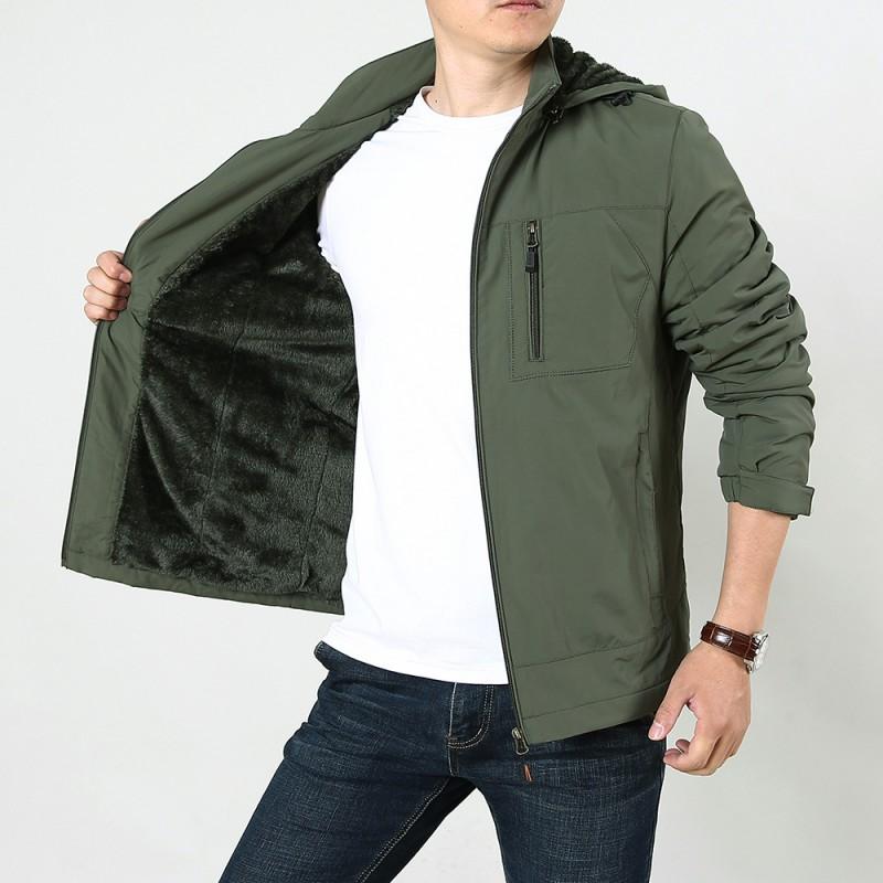 Mens Warm Fleece-Lined Hooded Jacket Winter Casual Loose Fit Windproof Outerwear Youth