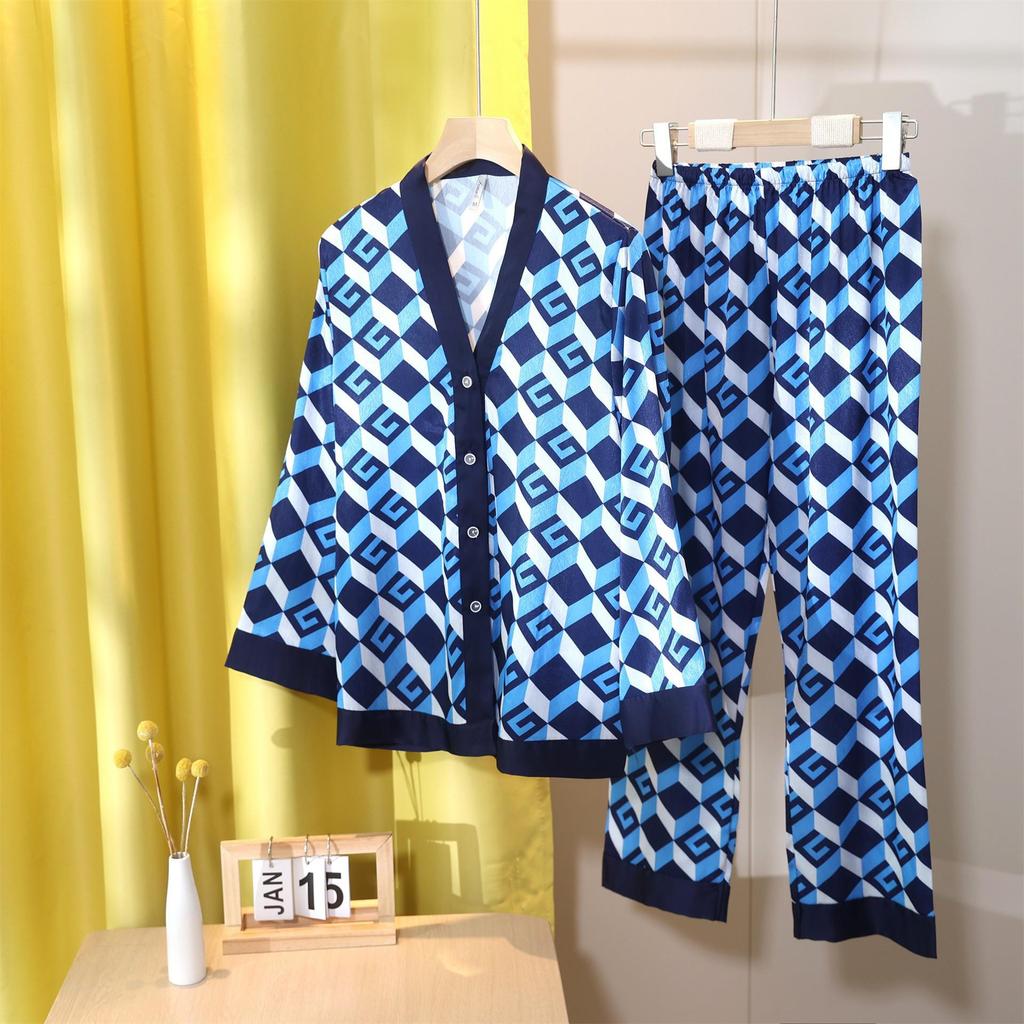 Женский пижамный комплект Ice Silk с V-образным вырезом - стиль весна/осень