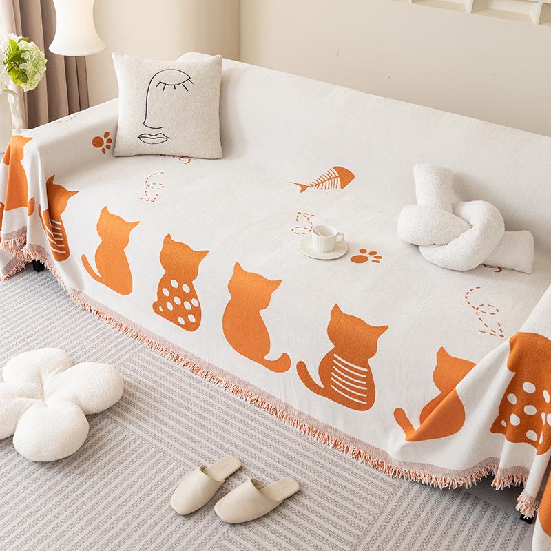 Chenille Cat Sofa Towel Autumn and Winter Thickened Chenille Sofa Cushion Cover Cloth Cartoon Creative Non-Slip Sofa Cover