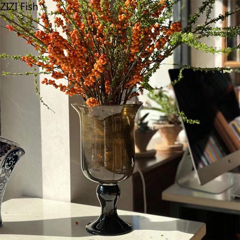 Painted Pattern Goblet Glass Vase Flower Pots Table Decoration Flowers Arrangement Hydroponics Floral Vases Modern Home Decor