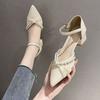 Shallow mouth pointed head high heel thick heel 2025 spring fairy style bag head sandals new single shoes female summer Mary Jane shoes