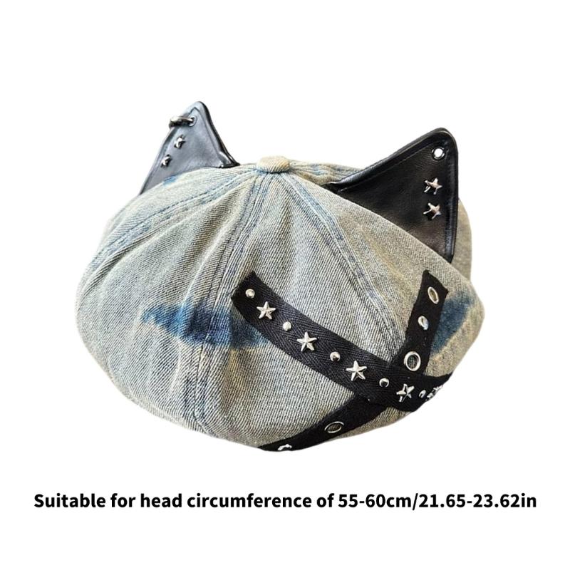 Берет с кошачьими ушками с шипами, хлопковая регулируемая шляпа, костюмы, винтажный унисекс головной убор для косплея, повседневного наряда