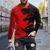 New 3D Three Headed Wolves Print Mens Tshirts Long Sleeve Tees Round Neck Casual Pullover Mens Clothing Plus Size