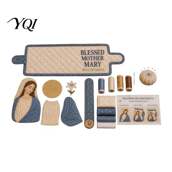 Beginner Sewing Crafts for Holidays Christmas Faith Mug Cozy Kit, DIY Quilted Religious Wrap Craft Fabric Quilting Supplies Mugs Christian Sleeve