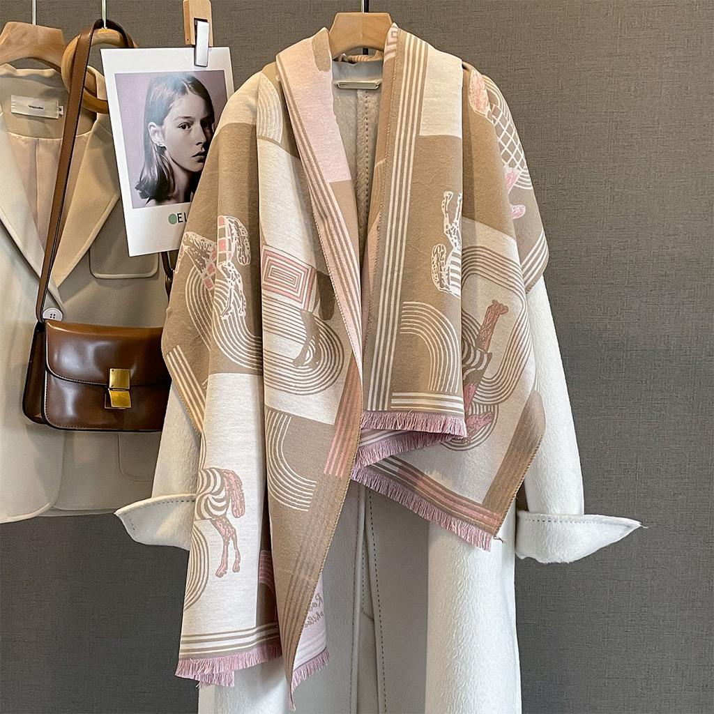 Women Soft Winter Cashmere Jacquard Scarf Fashion Horse Head Warm Shawl And Wrap Bandana Pashmina Female Scarves