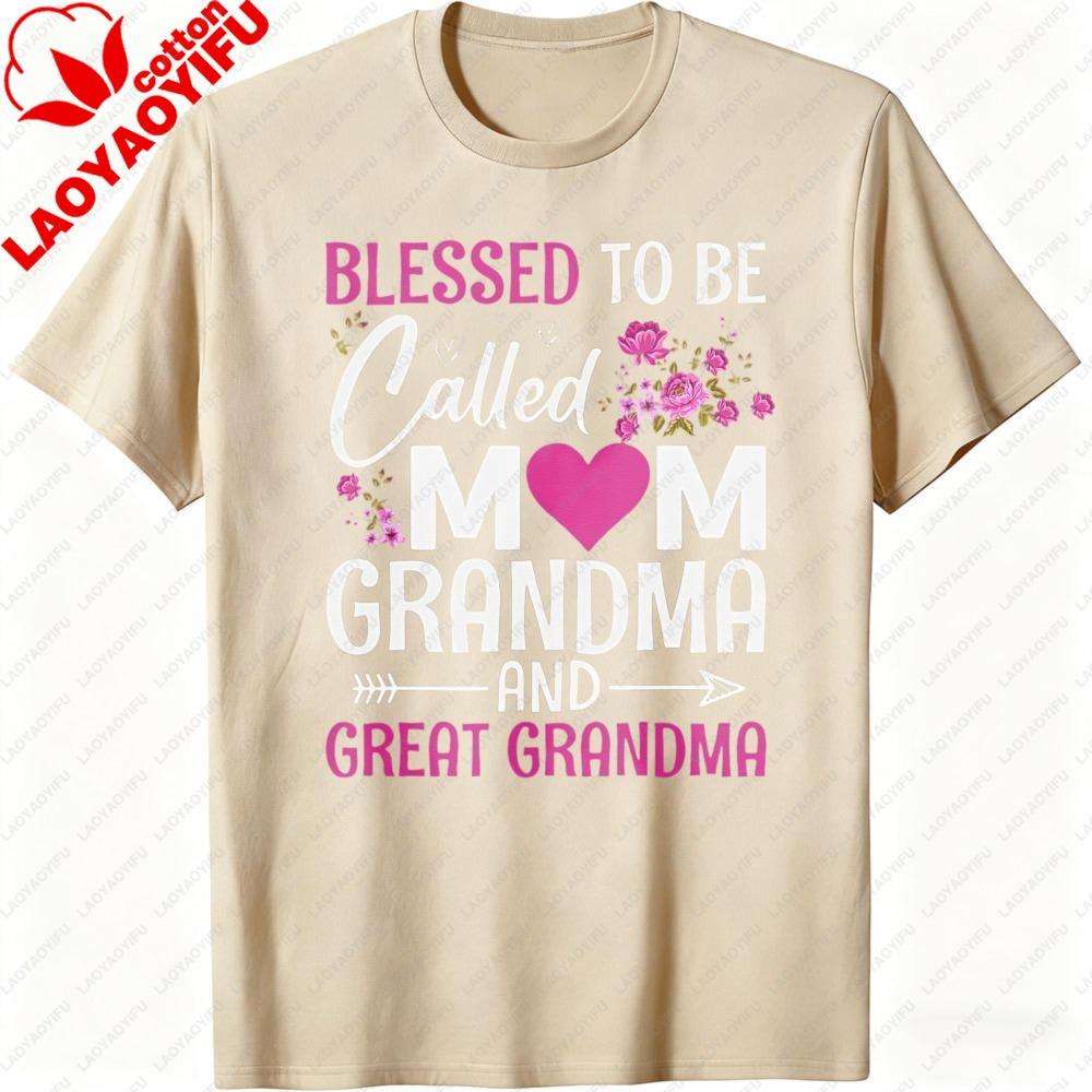 Blessed To Be Called Mom Grandma Great Grandma TShirt Womens Mens Retro Graphic Tee with Floral Lettering Clothes