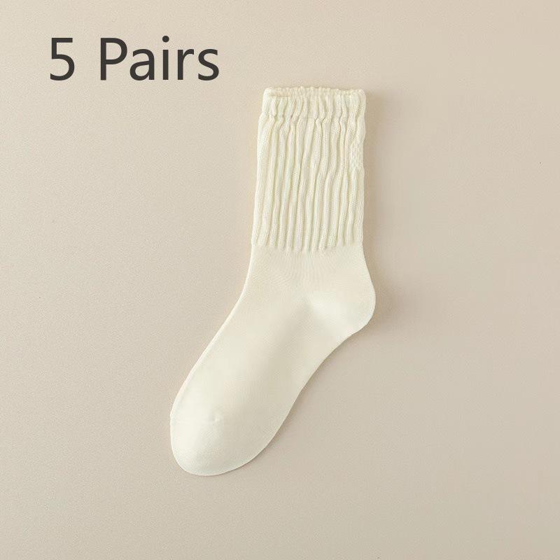 5 Pairs of Simple and Versatile Socks for Women, Antibacterial and Deodorizing Long Socks, Sports Sweat-absorbing White Cute Autumn Mid-length Socks