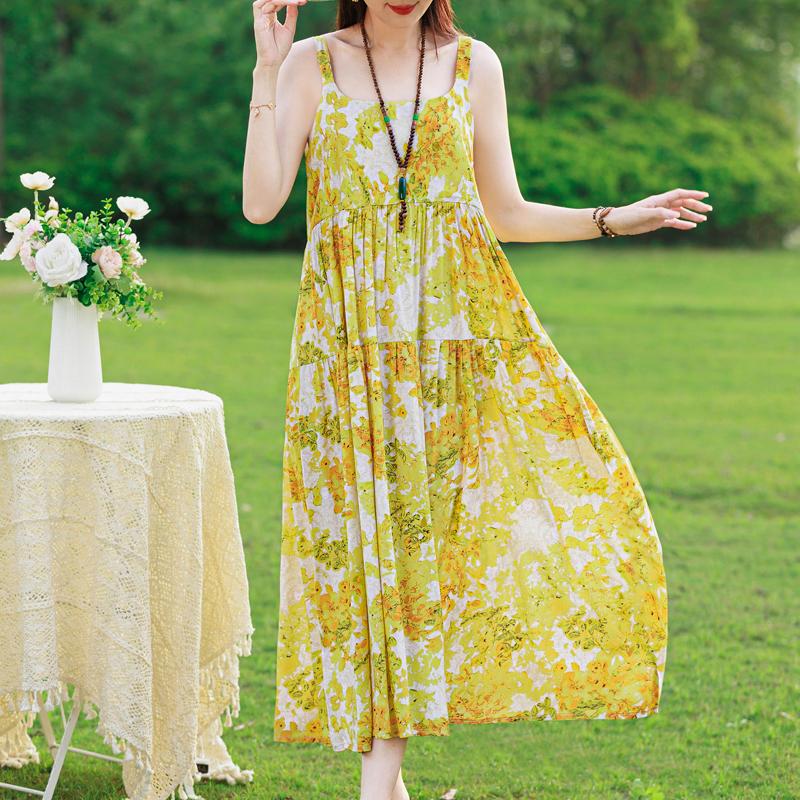 Элегантное платье на бретельках для женщин, большие размеры, повседневное летнее длинное платье, винтажная женская одежда среднего возраста