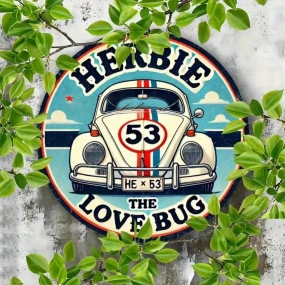 Очаровательная винтажная металлическая табличка Herbie Love Bug Ретро Плоское настенное искусство для декора гаража, бара, кафе