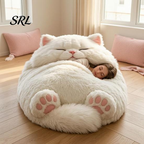 Durable Sleeping Bag Plush Cat Envelope Bag, Winter Slumber for Men Women, Animal Nap Mat Sack Home Travel